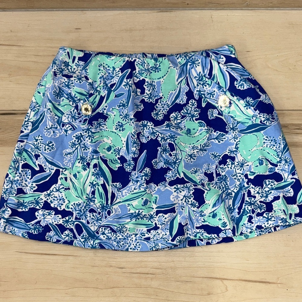Lilly Pulitzer Blue Floral-Trim Mini Skort